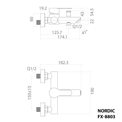 Смеситель для ванны Fixen NORDIC FX-8803F графит фото 5