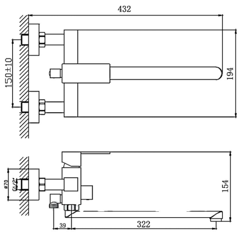 Смеситель для ванны Haiba HB22803 нержавеющая сталь фото 2