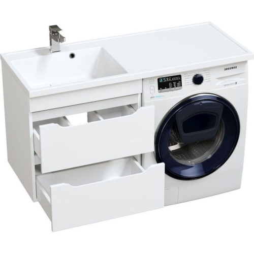 Тумба с раковиной над стиральной машиной Mirsant Soho Quadro 120 подвесная, белая фото 5