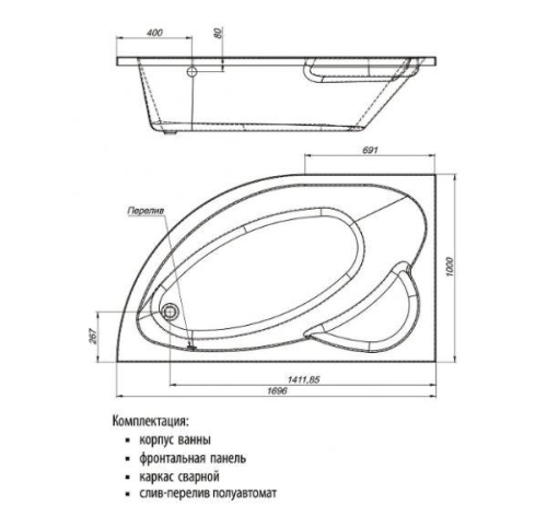 Ванна акриловая Mirsant Фанагория 170*100 фото 4