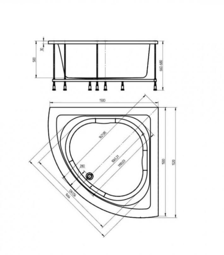 Ванна Aquatek Юпитер пневматическое управление 150*150 гидромассажная фото 3