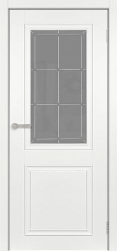 Дверь межкомнатная Tandoor Прага-2 Эмаль белая, стекло графит с рисунком