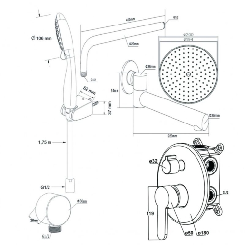 Душевой комплект со встроенным смесителем Swedbe Platta 5544 фото 5