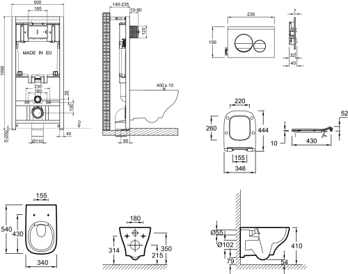 Инсталляция Jacob Delafon Struktura E21750RU-00 унитаз безободковый с микролифт, кнопка черная фото 2