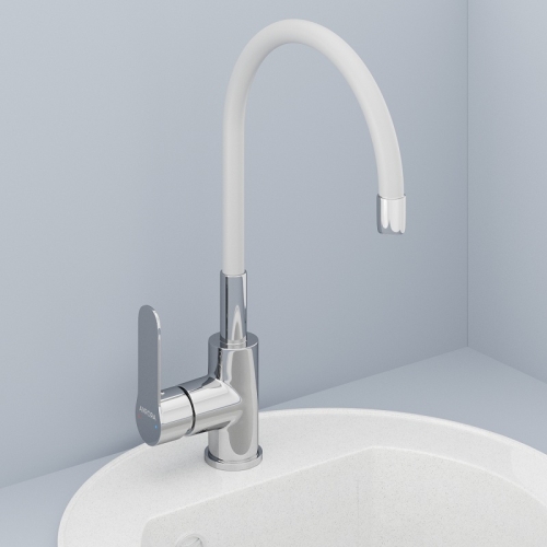 Смеситель для кухни с гибким изливом Avrora Kitchen AV9002 хром, излив белый, серый, черный фото 2