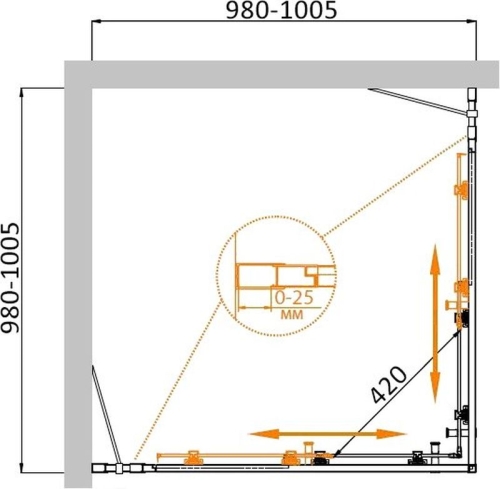 Душевое ограждение Cezares MOLVENO-A-22 100*100, 110*110, 12*120, 130*130, стекло прозрачное, матовое, профиль хром фото 2