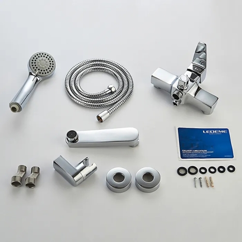 Смеситель со средним изливом для ванны Ledeme L3130 хром (лейка и шланг в комплекте) фото 7