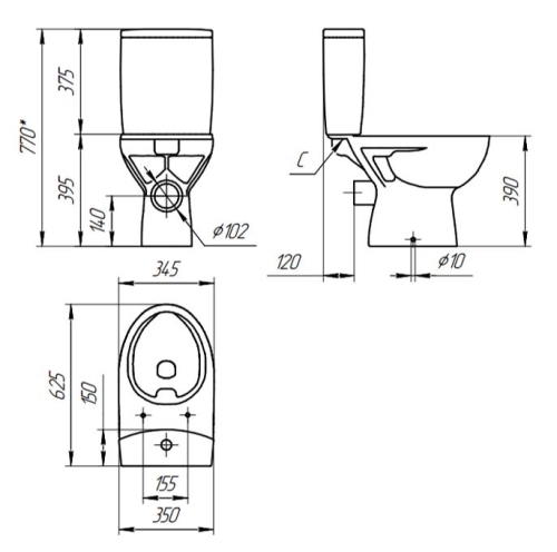 Унитаз напольный безободковый Cersanit Parva CleanOn, дюропласт с микролифтом фото 3