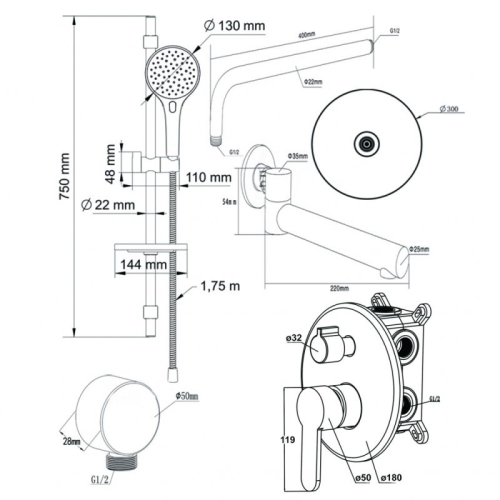 Душевой комплект со встроенным смесителем Swedbe Platta 5542 фото 2