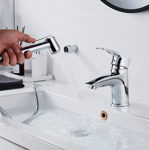 Смеситель для раковины с гигиенической лейкой Ledeme L1264 хром фото 7