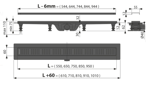 Трап AlcaPlast APZ10Black 55, 65, 75 Черный матовый фото 2