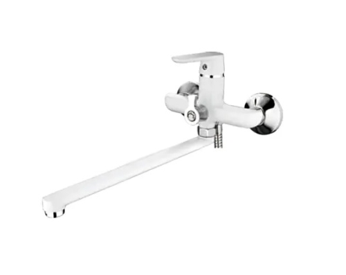 Смеситель с длинным изливом для ванны Ledeme L2277W белый (лейка и шланг в комплекте)