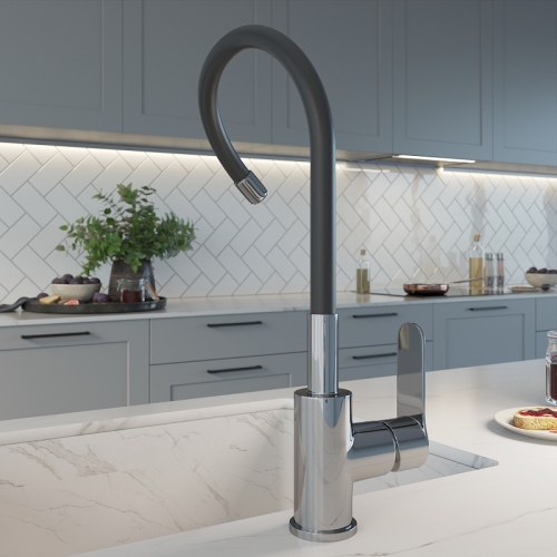 Смеситель для кухни с гибким изливом Avrora Kitchen AV9002 хром, излив белый, серый, черный фото 5