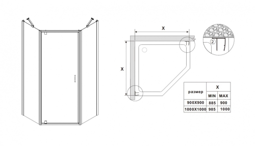 Душевое ограждение Azario Dallas 90*90, 100*100 хром, бронза фото 2