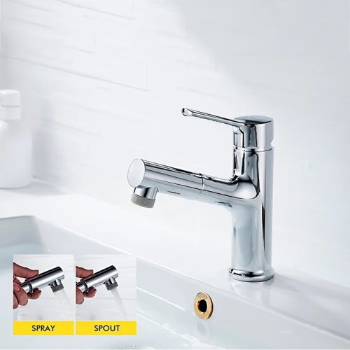 Смеситель с выдвижной лейкой на умывальник Ledeme L1055-25 хром фото 3