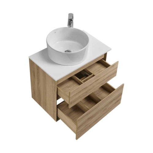 Тумба под раковину Aquaton Либерти 60, 75 Дуб Эльвезия, белая столешница фото 4