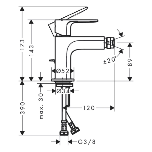 Смеситель для биде Hansgrohe Rebris S со сливным гарнитуром хром 72210000 фото 2