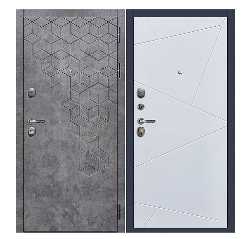 Дверь входная CordonDoor Геометрия 86, 96 Бетон Лофт Графит/Белая гладкая