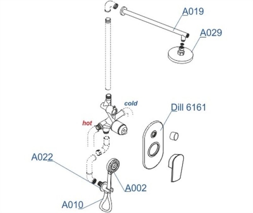 Встроенный смеситель для ванны на 2 положения Wasserkraft A16629 (душевой комплект) хром фото 7