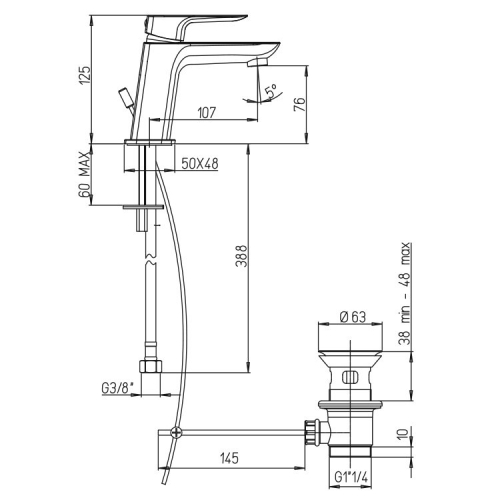 Смеситель с донным клапаном для раковины Paini Nove 09BY211TC белый фото 3
