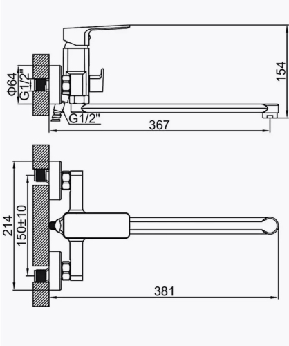 Смеситель с длинным изливом для ванны Ledeme L2280Y золотой сатин (лейка и шланг в комплекте) фото 2