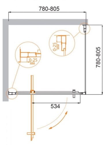 Душевое ограждение Cezares MOLVENO-A-1 80*80, 90*90, стекло прозрачное, профиль хром фото 2
