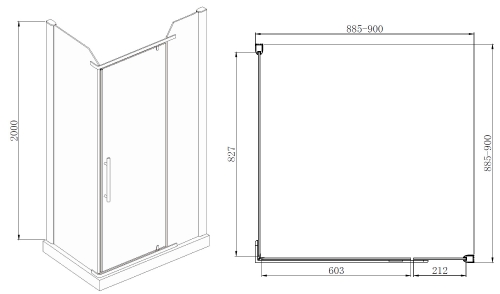 Душевое ограждение Azario Edmonton 90*90 без поддона, профиль черный фото 3