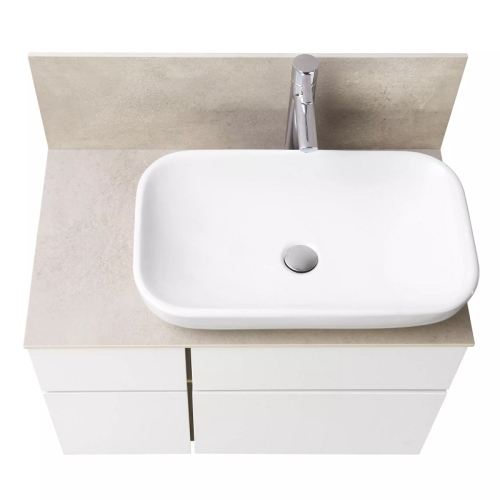 Тумба со столешницей керамогранит с раковиной Лола Aquaton Мишель 80, 100 Белый Софт/Дуб Эндгрейн подвесная фото 4