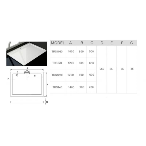 Поддон искусственный камень WeltWasser WW TR TRS 100*80, 120*80, 120*90, 140*90 белый + ножки + панель + сифон фото 7