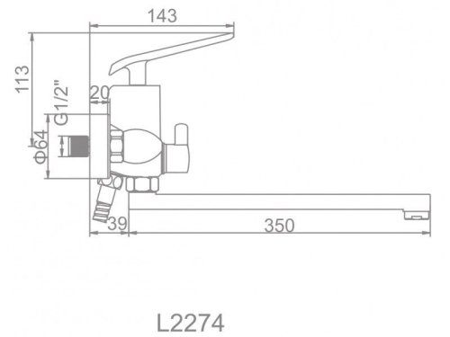 Смеситель для ванны с дл изливом Ledeme L2274B хром-черный фото 2