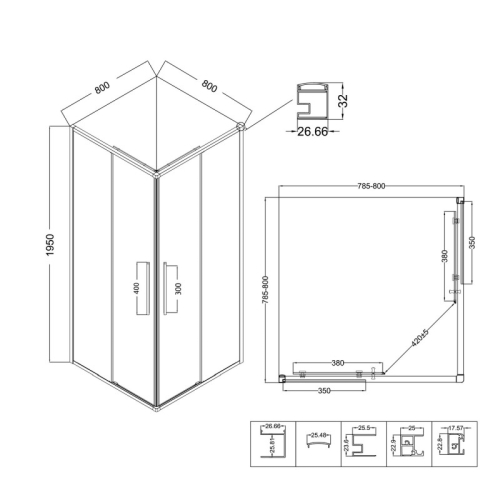 Душевое ограждение Niagara Нова/Nova NG-6622(6623, 6624)-34 80*80, 90*90, 100*100 стекло прозрачное фото 10