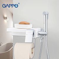 Смеситель с гигиеническим душем и бумагодержателем Gappo G7296 белый(кварц)/хром