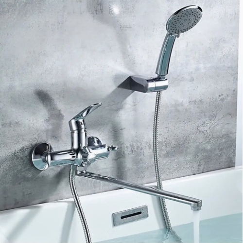 Смеситель с длинным изливом для ванны Ledeme L2272 хром (лейка и шланг в комплекте) фото 4