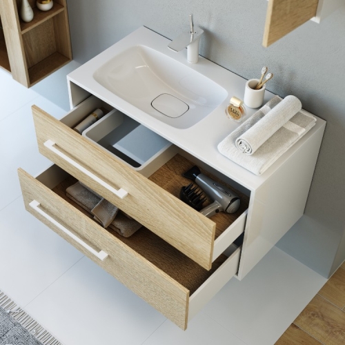 Тумба с умывальником Aqwella Miami 90 L/R подвесная светлое дерево фото 2