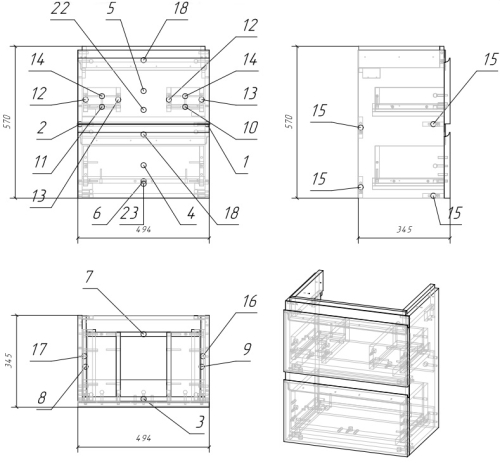 Тумба с раковиной Cersanit Moduo 50, 60, 80 подвесная фото 6