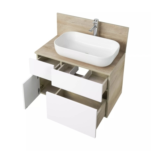 Тумба со столешницей ЛВДСП с раковиной Лола Aquaton Мишель 80, 100 Белый Софт/Дуб Эндгрейн подвесная фото 2
