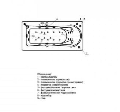 Ванна Aquatek Леда пневматическое управление 170*80 гидромассажная фото 5