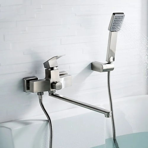 Смеситель с длинным изливом для ванны Ledeme L72217 нержавеющая сталь (лейка и шланг в комплекте) фото 3