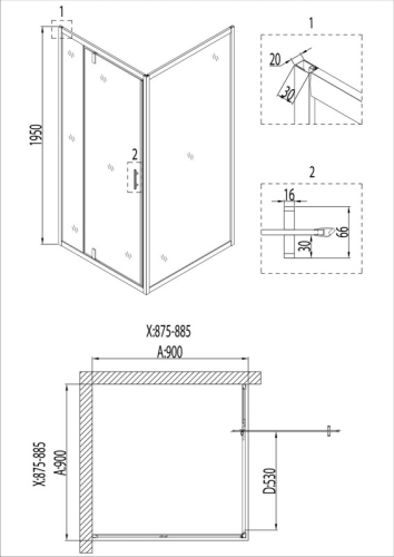 Душевое ограждение Niagara Нова/Nova NG-6801-08ВLACK 90*90,стекло прозрачное фото 6
