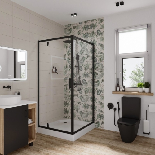 Душевое ограждение Niagara Нова/Nova NG-6801-08ВLACK 90*90,стекло прозрачное фото 2