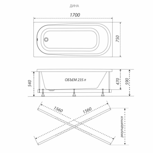 Акриловая ванна Тритон Дина 170*75 + каркас фото 6