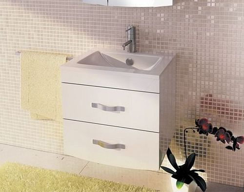 Тумба с умывальником Comforty Лаура 60 75 белый глянец  подвесная