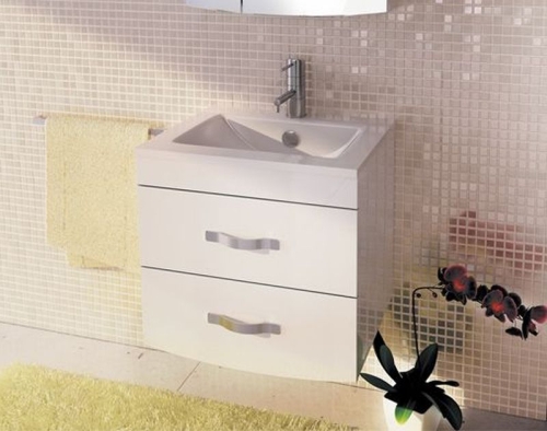 Тумба с умывальником Comforty Лаура 60 75 белый глянец  подвесная