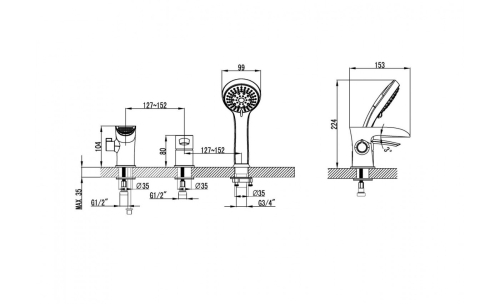 Смеситель на борт ванны 3 отв Lemark Atlantiss LM3245C хром фото 2