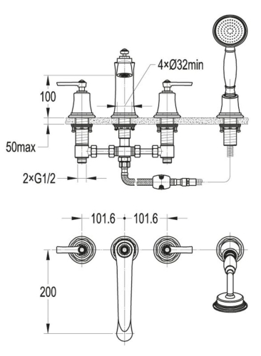 Смеситель врезной на борт ванны 4 отв CEZARES LIBERTY-F-BVD4-01 хром фото 2
