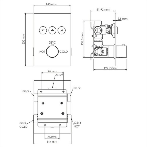 Встроенный смеситель для ванны на 3 положения Wasserkraft Neime 1944Thermo хром фото 2