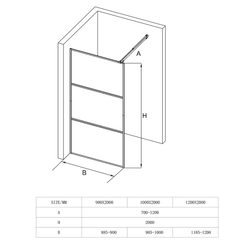 Душевая перегородка Loranto Walk-in CS-X03B 90, 100, 120*200 профиль черный матовый фото 3