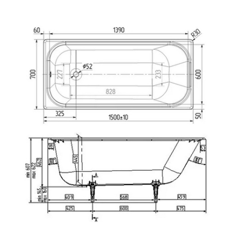 Ванна чугунная Wotte Start 150, 170*70 фото 2