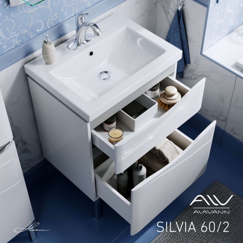 Тумба с раковиной Alavann Silvia 60, 70 напольная белая/серые вставки фото 3