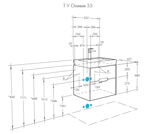 Тумба с раковиной Акватон Оливия 55, 70, 80, 90 Дуб Веллингтон фото 4